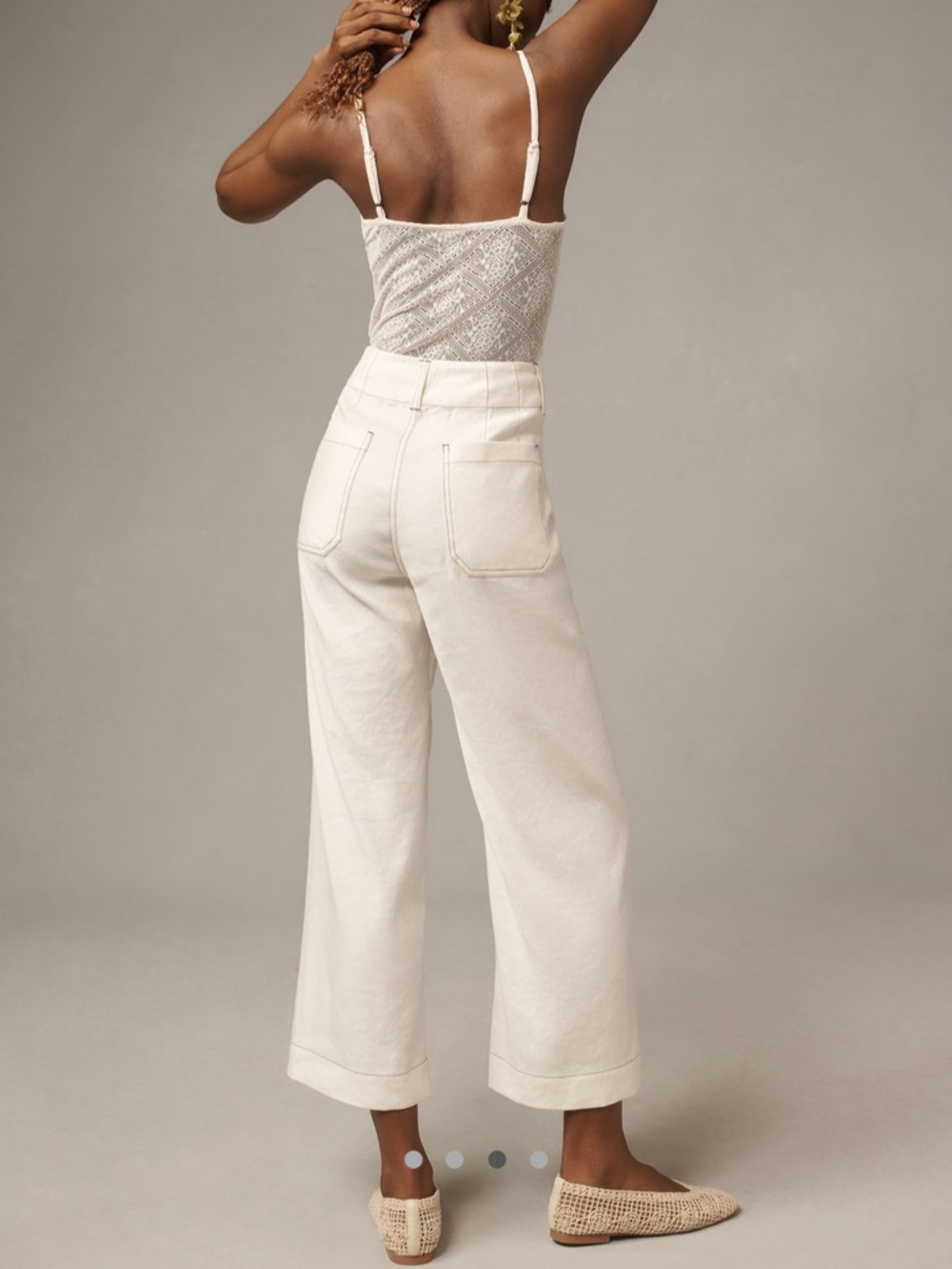 Anthropologie Maeve The Collette Contrast-Stitch Linen Crop Wide Leg Pants - Picture 2 of 8
